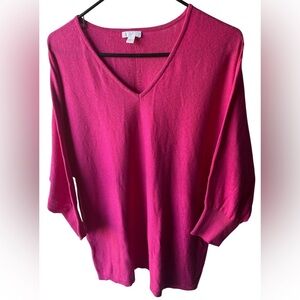J. Jill Fuchsia Knit Long Sleeve V Neck Sweater Top Large
